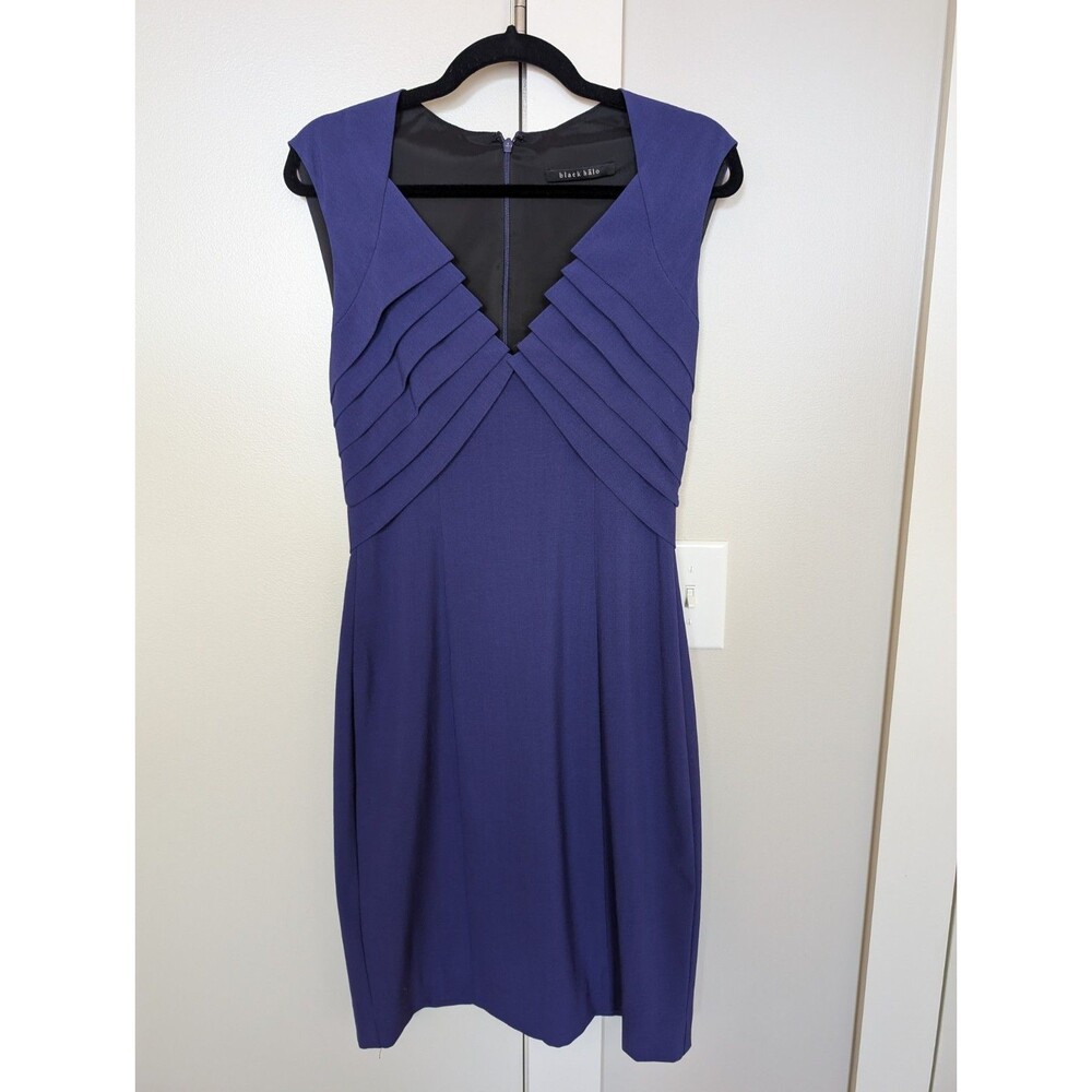 Black Halo Purple Sheath Dress sz 8 Office Capsule Quiet Luxury